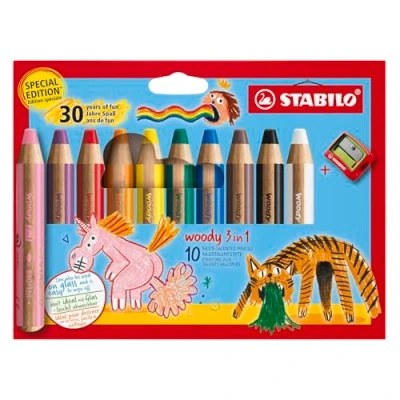 Immagine di Stabilo woody 3 in 1 Matita colorata Multi Funzione 30 Years Edition Astuccio da 10 con Temperino