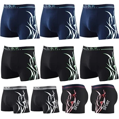 Immagine di L&amp;K Confezione da 10 Boxer Uomo Pantaloncini retrò in Cotone con Una varietà di Fantastici Motivi 1105 M