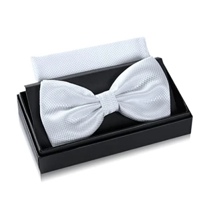 Immagine di Papillon bianco con fazzoletto per uomo Set da matrimonio regolabile in colore