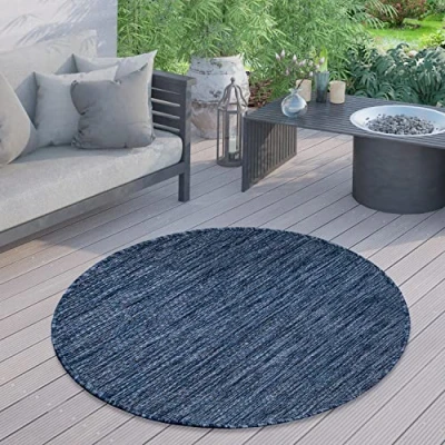 Immagine di Paco Home Tappeto Per Esterno Balcone Terrazza Cucina Monocolore Mélange, Dimensione:80 cm tondo, Colore:Natura