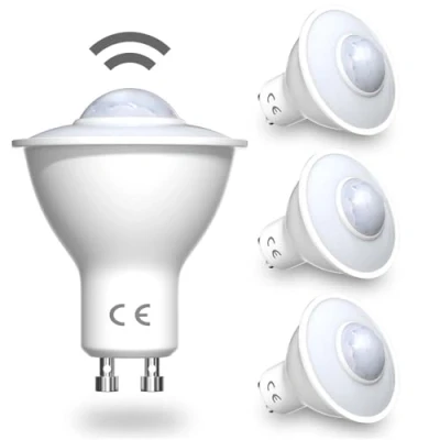 Immagine di DoRight 4 Pezzi GU10 Lampadina LED Con PIR Sensore di Movimento 5W Sensore, Bianco Freddo 6000K, Campo Rilevamento Fino a 7 Metri, per Scale, Garage, Corridoio, Passaggio Pedonale
