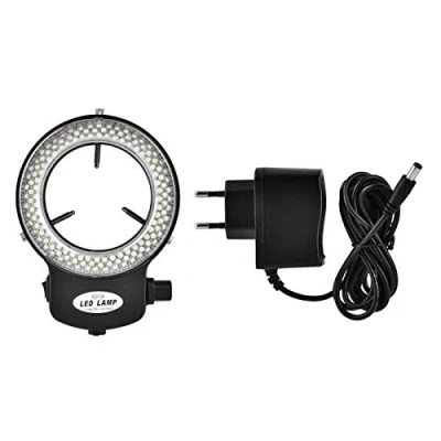 Immagine di Akozon Videocamera per microscopio Lampada a LED 144 perline ad anello con luminosità regolabile stereo e fotocamera(Nero)