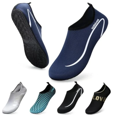 Immagine di WateLves Scarpe da Scoglio Scarpette Donna Uomo Asciugatura Rapida Super Leggere Antiscivolo per Spiaggia e Snorkeling Unisex Linie Dunkelblaue 38/39