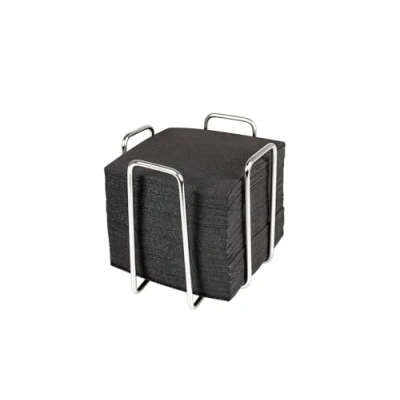 Immagine di Hostelnovo Portatovaglioli in acciaio inox con 50 tovaglioli neri da cocktail 10 x cm