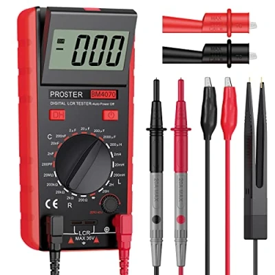 Immagine di Proster LCR Meter LCD Tester Capacità Induttanza Resistenza Misuratore di Autoscarica con Display Sovraoscillazione Include Batteria Clip a Coccodrillo Mini Cacciavite e Custodia Rosso