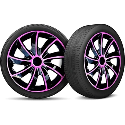 Immagine di Moltico Copricerchi Set Universale 4 Pezzi Adatto a Tutti i Cerchi in Acciaio Copri Cerchioni Anello di Sicurezza Regolabile Rosa Nero 16 Pollici