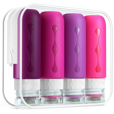 Immagine di Gemice Bottiglie da Viaggio in Silicone, 4Pezzi 90ml Contenitori con Riutilizzabili Comprimibili, per Shampoo, Balsamo, Crema, Lozione, Aereo
