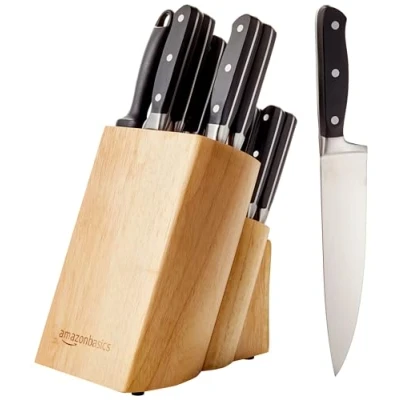 Immagine di Amazon Basics Set Premium di coltelli con Ceppo, 18 unità, Acciaio