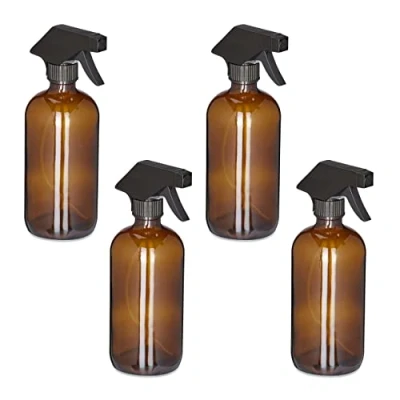 Immagine di Relaxdays Spruzzino Nebulizzatore, Set 4, 500ml di Bottiglie Spray Vuote, Vaporizzatore Parrucchieri, Pulizia, Marroni, Vetro Plastica, 21 x 9.5 7.5 cm