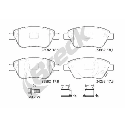 Immagine di BRECK 23982 00 702 10 Kit pastiglie freno con segnalatore acustico usura accessori OPEL: Corsa D Hatchback, Adam, FIAT: Doblo I Station Wagon