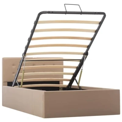 Immagine di vidaXL Giroletto Idraulico con Contenitore Moderno Salvaspazio Robusto a Doghe Letto Imbottito Struttura Telaio Cappuccino in Similpelle 100x200cm