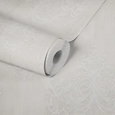 Immagine di Livingwalls Carta da parati Barocco Mata Hari in stile giovanile tessuto non tessuto, colore crema, grigio e bianco opaco lucido, struttura fine 380962