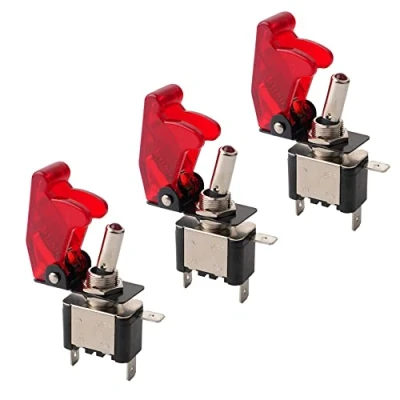 Immagine di QitinDasen 3Pcs Auto Interruttore a Levetta, con Rosso LED Indicatore Rossa Impermeabile Copertura, ON OFF 2 Posizione 3 Pin SPST Bilanciere, per Camion Barca (20A / 12VDC)