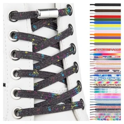 Immagine di SULPO Lacci scarpe elastici con chiusura rapida in metallo senza legatura piatti silicone nodo per adulti e bambini Stringhe elastiche