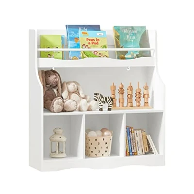 Immagine di SoBuy Libreria per bambini Scaffale portaoggetti con 1 ripiano e 4 scomparti aperti Mobile giocattoli Bianco 90x30x95cm KMB57 W