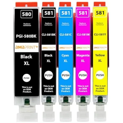 Immagine di Amaprint 5 cartucce XL compatibili con Canon PGI 580 CLI 581 per Pixma TR7500 TR7550 TR8550 TS6100 TS6150 TS6151 TS6250 TS6251 TS6350 TS6351 TS705 TS9540 TS9541c TS9550 TS9551c