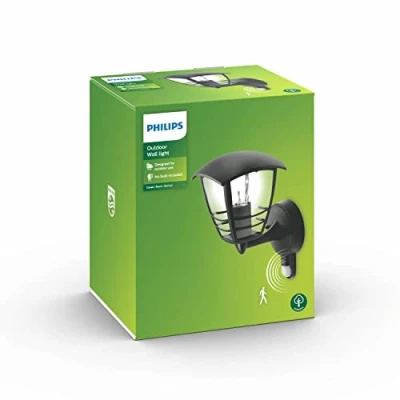 Immagine di Philips LED Lampada da Parete Creek per Esterno, Lanterna Up con Sensore, Alluminio Nero