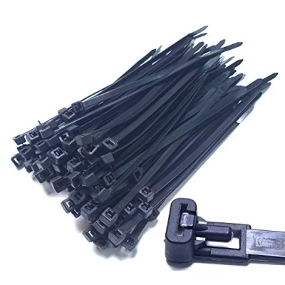 Immagine di 100 fascette stringicavo richiudibili, 300 mm x 4,8 mm, nero, riutilizzabili, riutilizzabili e resistenti ai raggi UV