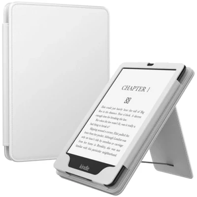 Immagine di MoKo Custodia Compatibile Con 7&quot;/6.8&quot; Kindle Paperwhite(12th/11th Generazione 2024/2021), Magnete Riattivazione e Standby, Supporto Verticale Cinturino per Presa a Mano, Bianco