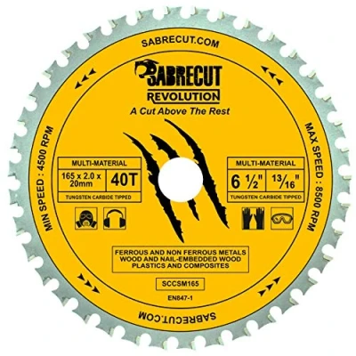 Immagine di 1 x SabreCut SCCSM165_40 165 mm 40 denti 20 16 foro multi materiale metallo legno plastica lama per sega circolare compatibile con Bosch Dewalt Makita Milwaukee e molti altri
