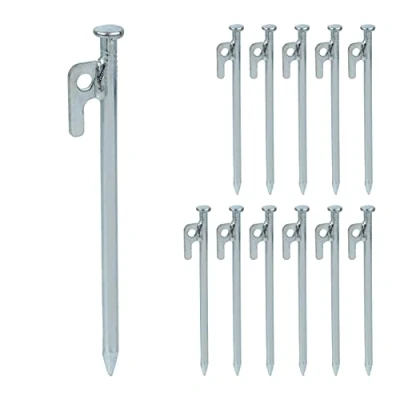 Immagine di Relaxdays Set da 12 Picchetti Tenda, Pioli Ancoraggio su Terreni Duri, Acciaio Zincato, con Ganci, L: 20 cm, Argento