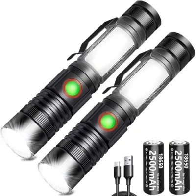 Immagine di REHKITTZ Torcia LED Ricaricabile,Torcia Potente 2000 Lumens, COB Regolabile Portatile per Officina, Campeggio (Batteria Ricaricabile &amp; Base Magnetica Compresa)(Confezione da 2)