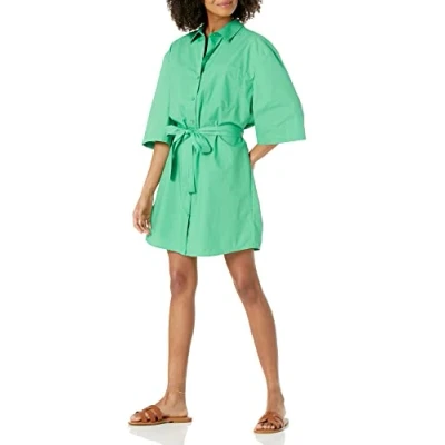 Immagine di The Drop, mini abito a camicia Dakota, da donna, con cintura, verde giada, L
