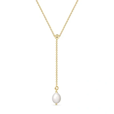 Immagine di Amberta Collana con Perla in Argento Sterling 925 per Donna: Y Ciondolo 8 9 mm Placcata Oro
