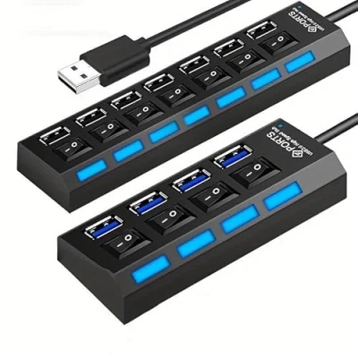 Immagine di Duplicatore 7 PORTE (PRESA MULTIPLA) USB 2.0 Moltiplicatore c/INTERRUTTORI singoli x MAC e WIND.
