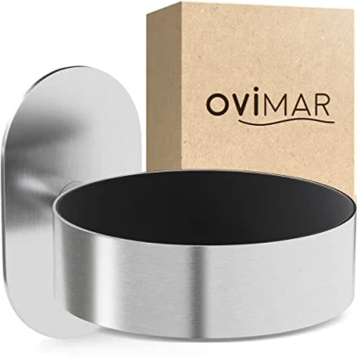 Immagine di ovimar Porta asciugacapelli Glyngore Acciaio Inox Argento con Fissaggio a Parete Senza Foratura Imbottitura per da incollare in Bagno