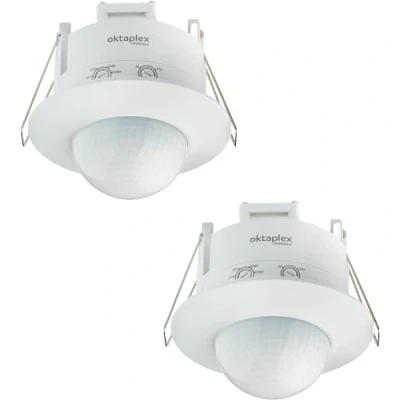 Immagine di Oktaplex motion Sam Set di 2 rilevatori presenza da incasso a 360, rilevatore movimento infrarossi, 230 V, sensore presenza, incasso, interno bianco