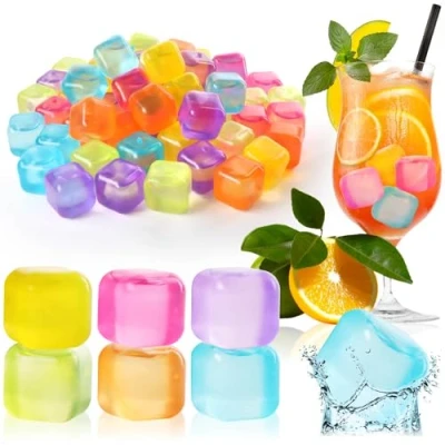 Immagine di COM FOUR® 60x cubetti di ghiaccio riutilizzabili in fantastici colori, per feste rinfrescare le bevande (060 pezzi cubi)