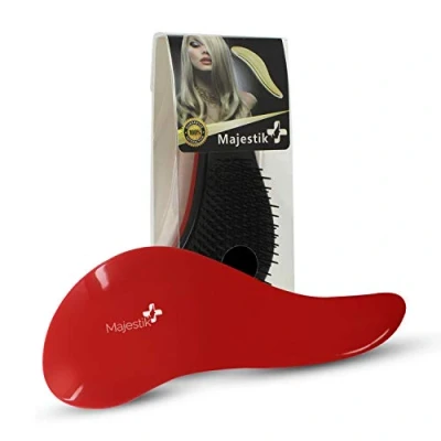 Immagine di spazzola districante per capelli, qualità del salone, bagnata e asciutta grovigli senza dolore, ideale capelli spessi, ondulati, ricci o sottili su donne, ragazze bambini (rosso)