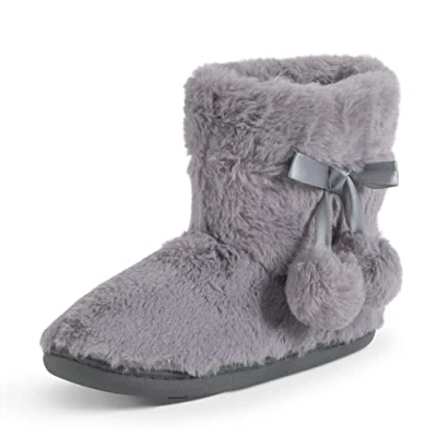 Immagine di Polar, pantofole da donna in memory foam, con pom invernale, finta pelliccia, di lusso, antiscivolo, per interni ed esterni., Pelliccia grigia, 39 EU