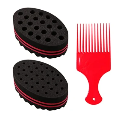 Immagine di 2 pezzi di spazzola ovale per capelli ricci, spugna con 1 pettine lo styling, bifacciale a doppio uso foro.
