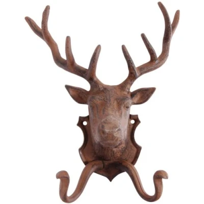 Immagine di Esschert Design Appendiabiti da Parete con 2 Ganci, 22 x 9,9 27,6 cm, a Forma di Cervo Colore Marrone ruggine, HSTNN DB42