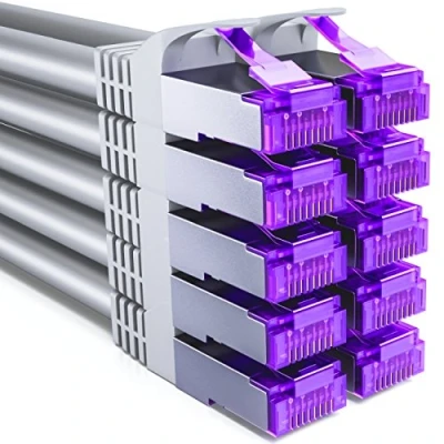 Immagine di deleyCON 10x 0,25m CAT7 Cavo di Rete 10 Gigabit Corto 25cm Patch RJ45 Ethernet (Rame, Schermatura SFTP PiMF) LAN DSL Interruttore Modem Router Pannello CAT6 CAT5 Grigio