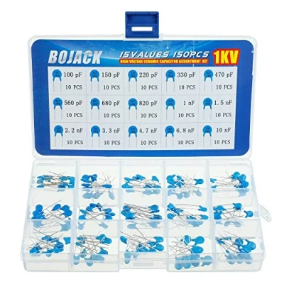 Immagine di BOJACK 15 Valori 150 pezzi 1KV / 100 pF a 10 nF Kit assortimento condensatori ceramici DIP ad alta tensione