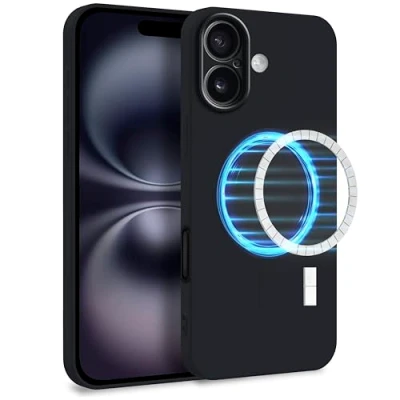 Immagine di MyGadget Cover [ Compatibilita con MagSafe ] compatibile Apple iPhone 16 Custodia in Silicone Morbido a Doppio Strato Case Protezione Fotocamera &amp; Fodera Interna Nero