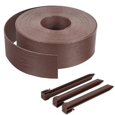 Immagine di VOUNOT® Bordo Giardino Flessibile, Bordi Aiuole PE Bordura per Prato con Picchetti di Fissaggio, Lunghezza 20m Altezza 8cm Spessore 3 mm, Marrone