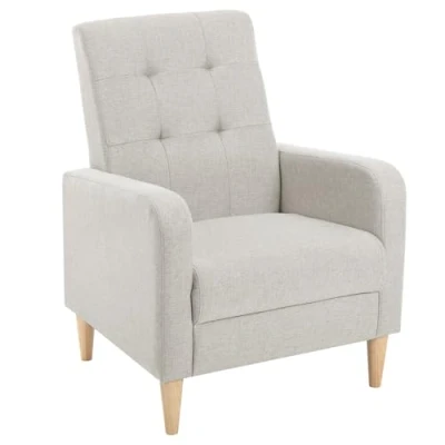 Immagine di WOLTU Poltrona Relax, Camera da Letto, con Gambe in Legno Massiccio, Salotto Moderna per Balcone del Soggiorno, Divano Lino, Grigio Chiaro, SKS41hgr