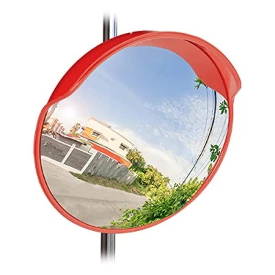 Immagine di Relaxdays Specchio Stradale Convesso 60 cm, Resistente alle Intemperie, Infrangibile, per Esterni &amp; Interni, con Staffa di Fissaggio, Angoli Ciechi, Rosso