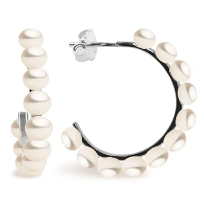 Immagine di Orecchini a Cerchio di perle Coltivate d&#039;acqua dolce bianche da Donna SECRET &amp; YOU Argento 925 con 13 Button 4 5mm.