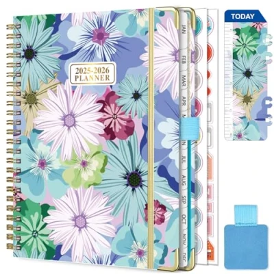 Immagine di Gumiho Agenda Settimanale 2025 2026 Spirale A5 Scolastica (luglio giugno 2026) con Anello di Penna,Segnalibro Righello e adesivi per piani (Blu)