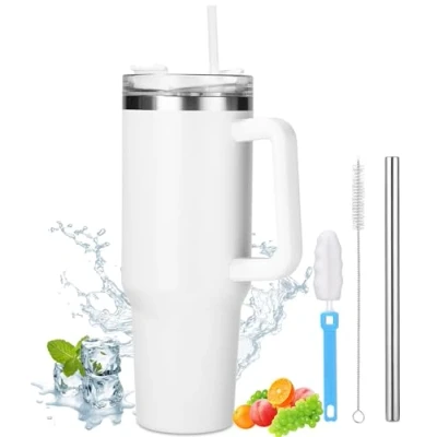 Immagine di Toaren 1200ml Tazza Termica con Cannuccia e Manico 40oz a Doppia Parete per Auto In Acciaio Inox Bevande Calde Fredde Acqua, Caffè, Ufficio,