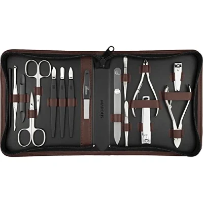 Immagine di marQus Solingen Set manicure 16 pezzi pedicure in ecopelle pratico e morbido completo di tutto per la cura delle mani dei piedi