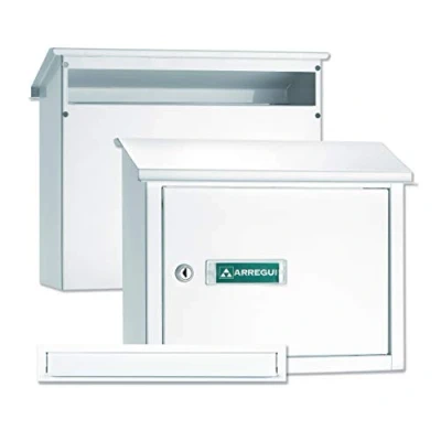Immagine di ARREGUI V4081 Pack Maxi copri fessura + cassetta postale in acciaio per porte o cancelli esterni, da esterno, 32,5x3 cm, taglia M (DIN A4 e rivista), bianco
