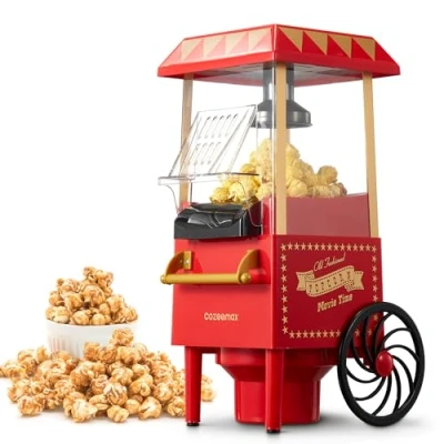 Immagine di Cozeemax macchina popcorn, 1200 W, per pop corn Retro la casa, con aria calda, popcorn senza grassi, olio, operazione un solo tasto, colore: Rosso