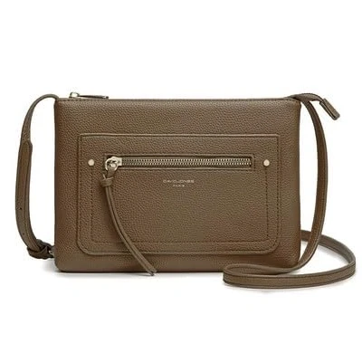 Immagine di David Jones Borsa a tracolla da donna piatta piccola borsetta indossata spalla in similpelle PU classica elegante città 2 tasche per telefono shopping viaggio, Marrone