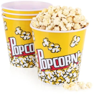 Immagine di com four® 4X Secchiello per Popcorn XL Ciotola Tazza Bevande Piccola Una Serata al Cinema Perfetta a casa 2,8 Litri (2,8 4 secchi)